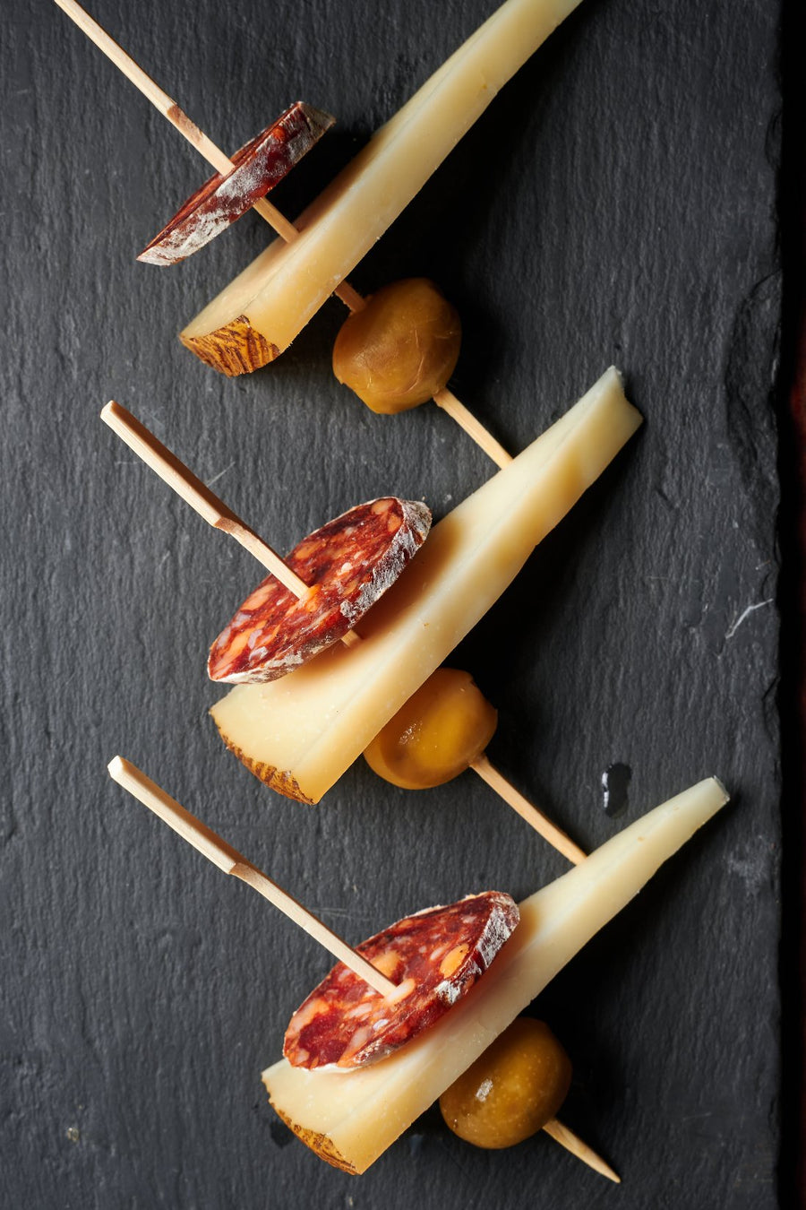 Manchego, Chorizo, Olive on Skewer