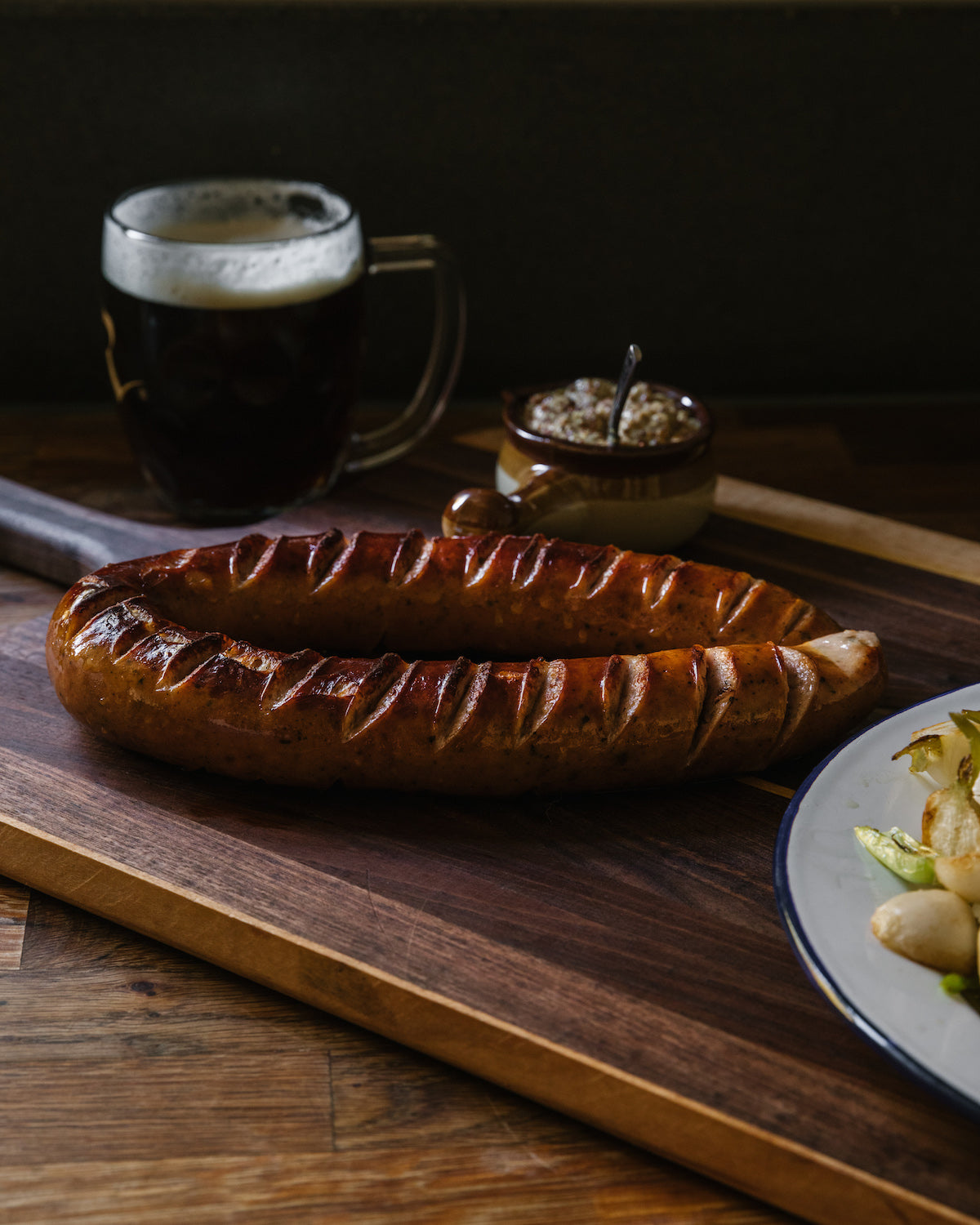 kielbasa with mustard and beer