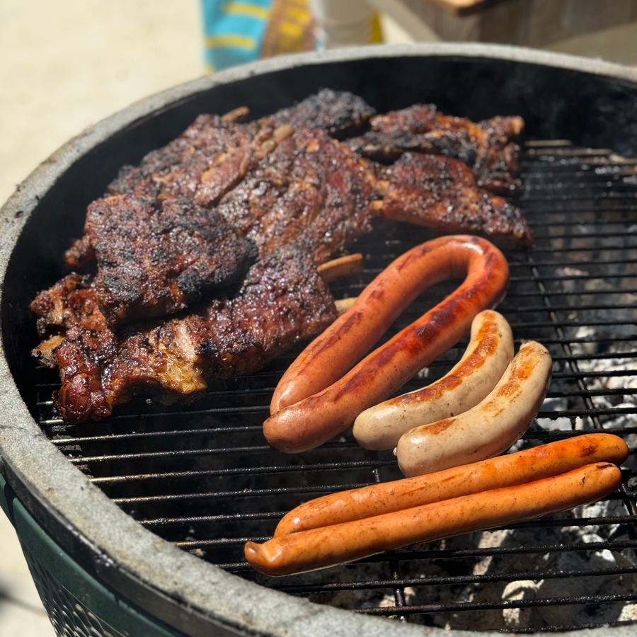 Ribs and Sausage on Grill